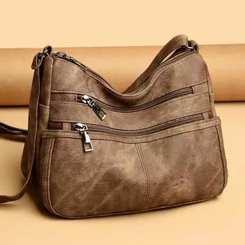 Многослойная мягкая кожаная сумка для женщин среднего возраста, сумка через плечо, новая универсальная простая сумка через плечо, большая вместимость, сумка для мам