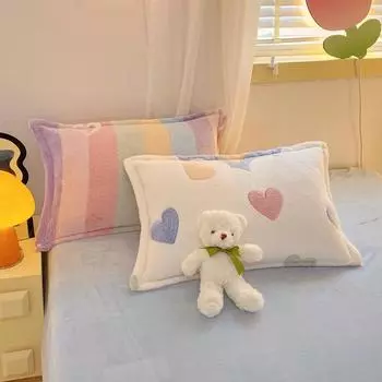 Многослойная плюшевая наволочка с рисунком из мультфильмов, прямоугольная наволочка для сна, теплая мягкая фланелевая наволочка, домашний декор, зима Pillowcase-1pc