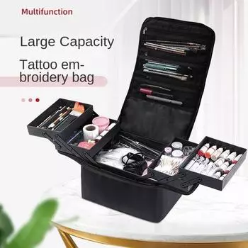 Многослойная профессиональная косметичка большой емкости, портативный ящик для инструментов для макияжа с татуировкой ногтей розовый