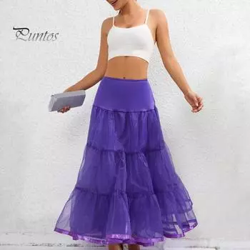 Многослойная сетчатая макси-юбка-трапеция с эластичной высокой талией и прозрачной тканью, без костей, суета, свадебная юбка, макси-юбка для фотографий, свиданий, вечеринок S красный