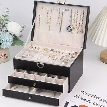 Многослойная шкатулка для колец, сережек, ожерелий, браслетов и аксессуаров для волос 23x17x13.5 розовый