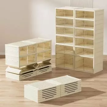 Многослойная складная коробка для обуви, пылезащитная, утолщенная, пластиковая, для хранения кроссовок, штабелируемый шкаф, прозрачные органайзеры, стойка