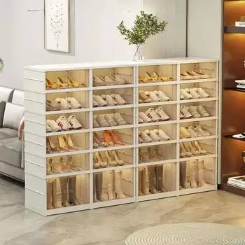 Многослойная складная коробка для обуви, пылезащитная, утолщенная, пластиковая, для хранения кроссовок, штабелируемый шкаф, прозрачные органайзеры, стойка