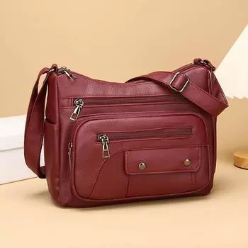 Многослойная сумка из мягкой кожи, сумка для матери среднего возраста, женская сумка через плечо, сумка через плечо, сумка для мобильного телефона чёрный