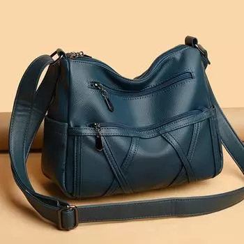 Многослойная сумка из мягкой кожи, женская сумка для мам среднего и пожилого возраста, большая вместительная сумка через плечо для женщин чёрный