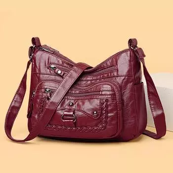 Многослойная сумка из мягкой кожи, женская сумка через плечо, сумка через плечо среднего возраста, материнская сумка, сумка для мобильного телефона чёрный