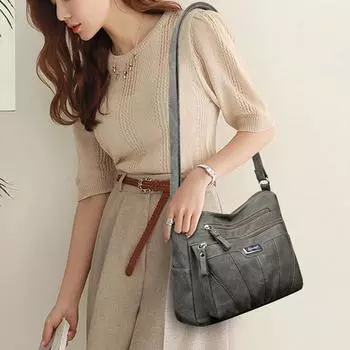 Многослойная сумка-мессенджер среднего возраста, универсальная повседневная женская сумка, сумка через плечо в стиле ретро большой вместимости синий