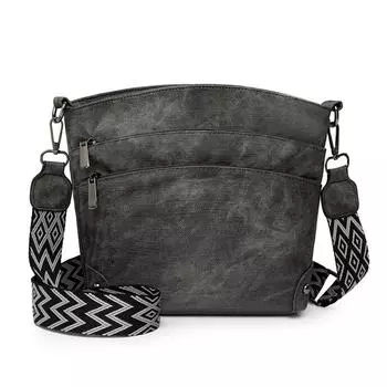 Многослойная сумка-ведро Женская винтажная сумка через плечо Многофункциональная сумка кроссбоди чёрный