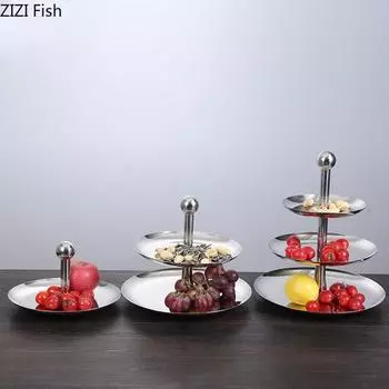 Многослойная тарелка для фруктов из нержавеющей стали, праздничная тарелка для торта, десерта, креативная тарелка для фруктов в баре отеля, современная посуда для украшения дома