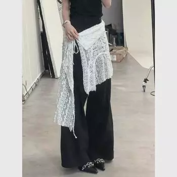 Многослойная юбка из белой жаккардовой сетки с ажурным кружевным фартуком - стиль Spring Hot Girl One size