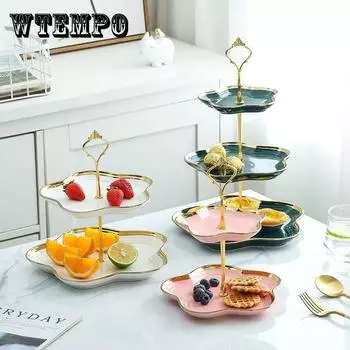 Многослойная железная керамическая тарелка с фруктами для гостиной Hoom, тарелка для закусок, миски для конфет, скандинавская полка для десерта, декор стола, тарелка с фруктами, корзина для закусок, поднос 2 Layers розовый