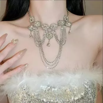 Многослойное геометрическое ожерелье с кисточками, инкрустированное бриллиантами, дворцовый стиль, преувеличенный дизайн, ретро-цепочка на ключицу, индивидуальное роскошное ожерелье, кулон серебряный