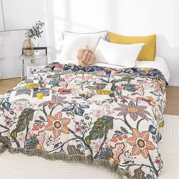 Многослойное хлопковое одеяло на все времена года, марлевое одеяло из чистого хлопка, приятное для кожи, махровое одеяло с кисточками, одеяло с кондиционером 150cmX200cm