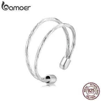 Многослойное кольцо BAMOER из стерлингового серебра 925 пробы для женщин, открытое регулируемое широкое кольцо для девочек-подростков, модные украшения SCR1026-E