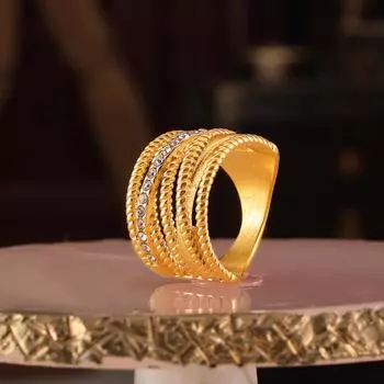 Многослойное кольцо с крестообразной огранкой и полым бриллиантом из нержавеющей стали с покрытием из 18-каратного золота, персонализированное кольцо No. 6