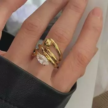 Многослойное кольцо с шаром из циркония в европейском и американском стиле, универсальная мода с золотой линией