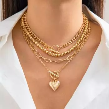 Многослойное колье-чокер с пряжкой в стиле готического OT, подвеска в форме сердца для женщин, цепочка с бусинами в стиле панк, ювелирные аксессуары, подарок