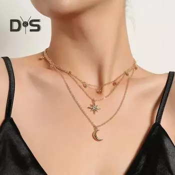 Многослойное колье-колье со стразами, металлическое ожерелье в форме полумесяца с шипами в виде колокольчика, хрустальное колье с бриллиантом, подвеска-ожерелье, цепочка для свитера для серебряный