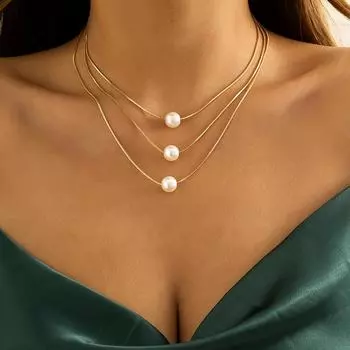 Многослойное колье-колье со змеиной цепочкой для женщин и девочек, свадебное ожерелье с имитацией жемчужного шара, кулон, ювелирное изделие, подарок YSX золотой