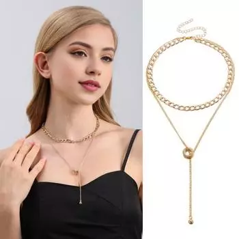 Многослойное колье с длинной цепочкой и кисточкой, кулон, ожерелье для женщин и девочек, геометрический круг, шарик из бисера, ожерелье для станции золотистый