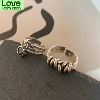 Многослойное открытое кольцо из стерлингового серебра 925 пробы в форме листа для женщин и мужчин, витая линия, завязанные тайские серебряные кольца, ювелирные изделия S -R983 Resizable