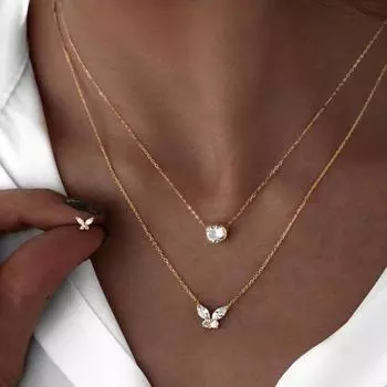 Многослойное ожерелье-бабочка из сплава, многослойная цепочка на ключицу с буквами «любовь»