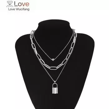 Многослойное ожерелье-цепочка в стиле хип-хоп с замком в форме сердца для женщин и мужчин, панк-рок, подвеска в виде замка, ювелирные изделия