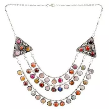 Многослойное ожерелье из оксидированного серебра с разноцветными жемчужными бусинами для женщин и девочек
