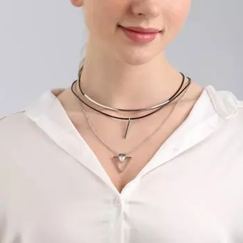 Многослойное ожерелье из воловьей кожи с подвеской в виде геометрического треугольника и циркония, универсальное ожерелье на ключицу