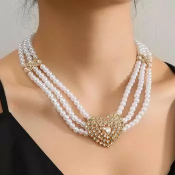 Многослойное ожерелье с подвеской из искусственного жемчуга и бриллиантами в форме буквы «любовь», подарок на День святого Валентина, универсальная цепочка на ключицу. золотой