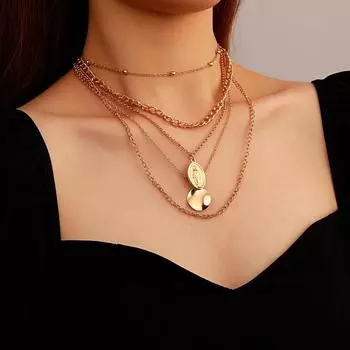 Многослойное ожерелье с подвеской в виде портрета, круглая бусина, длинная цепочка для свитера, трендовая круглая брендовая цепочка на ключицы, модные аксессуары, ювелирные изделия для девочек золотой