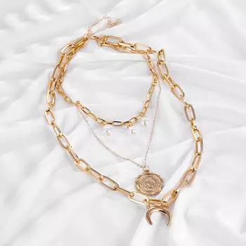 Многослойное ожерелье с подвеской в виде Луны, комплект женского элегантного ожерелья, модные ювелирные изделия, подарок золотой