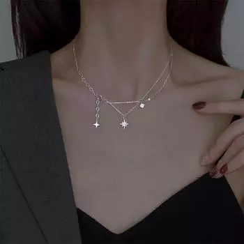 Многослойное ожерелье с шестиконечной звездой и бриллиантами, новый модный темпераментный нишевый дизайн, цепочка на ключицу в холодном стиле со звездой и кисточкой