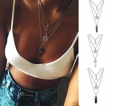 Многослойное ожерелье, шестиугольная пуля, готический кулон из натурального камня, Луны, сверхъестественной пентаграммы