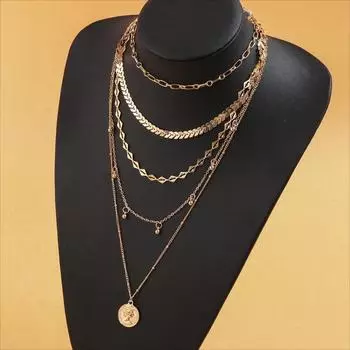 Многослойное позолоченное ожерелье с подвеской в виде колокольчика в богемном стиле золотой