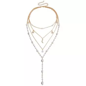 Многослойное яркое барочное имитационное жемчужное ожерелье-цепь на шею в форме сердца для женщин, цепочка для свитера в стиле холодного ветра