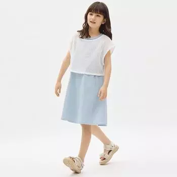 Многослойное сетчатое платье GU by Uniqlo GIRLS с короткими рукавами