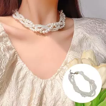 Многослойное штабелируемое ожерелье, колье-колье с искусственным жемчугом, простая цепочка для свитера, ювелирное изделие, подарок белый