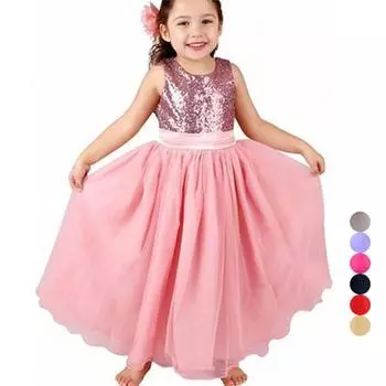 Многослойное тюлевое платье для девочек, детские платья принцессы без рукавов с блестками, детское бальное платье подружки невесты на свадьбу 100 золотой