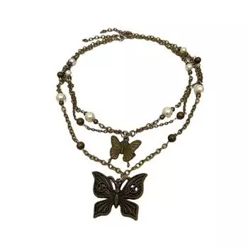 Многослойное жемчужное ожерелье-чокер с бабочками, винтажная металлическая цепочка INS с кисточкой для женщин Butterfly