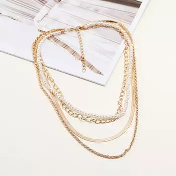 Многослойное женское ожерелье, простое темпераментное ожерелье из жемчуга, цепочка для свитера золотой