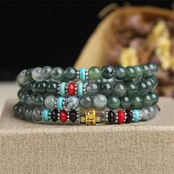 Многослойные 108 шт., искусственные агатовые бусины, браслет с кристаллами, тибетский буддийский браслет Мала Будды, подвеска для женщин и мужчин, ювелирные изделия 1SET