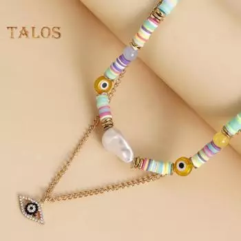 Многослойные бирюзовые ожерелья в стиле бохо, женские ожерелья из мягкой керамики с глазом дьявола, красочные ожерелья, эффектные украшения для вечеринки, пляжа, лета