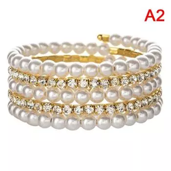 Многослойные браслеты-манжеты из жемчуга и браслеты для женщин, регулируемые серебряный