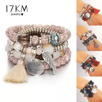 Многослойные браслеты с буквами и кисточками, 17 км, для мужчин и женщин, имитация натурального камня, подвески, браслеты, ювелирные изделия 5