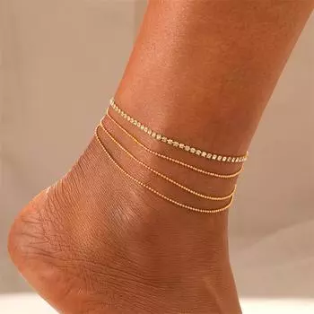 Многослойные цепочки на щиколотке Летние пляжные цепочки на щиколотке Уличные фотографии Металлические цепочки Круглые цепочки из бисера Цепочки на щиколотках со сверкающими бриллиантами