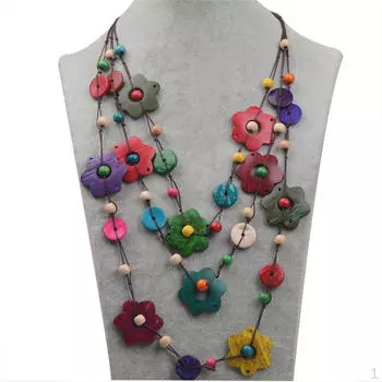 Многослойные деревянные бусины ручной работы с зимне-сладким цветком, массивное длинное ожерелье
