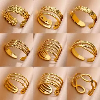 Многослойные кольца из нержавеющей стали золотого цвета для женщин, открытое кольцо на палец, модное ювелирное изделие для свадебной вечеринки, подарок 2024, новинка 2024 г. resizable