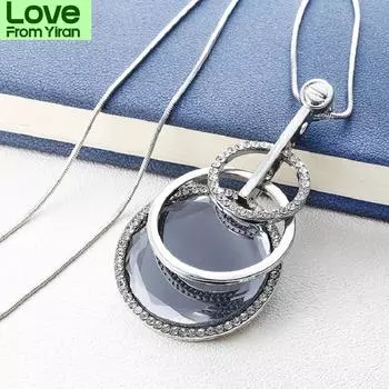 Многослойные круги кулон длинное ожерелье для женщин новый модный большой геометрический кристалл свитер воротник синий