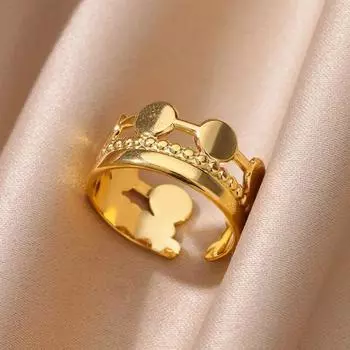 Многослойные круглые кольца-короны для женщин из нержавеющей стали золотого цвета, открытое регулируемое кольцо на палец, модные свадебные украшения, подарок